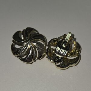 Gold Swirl Earrings Statement Clip On Signed LISTNER Vintage